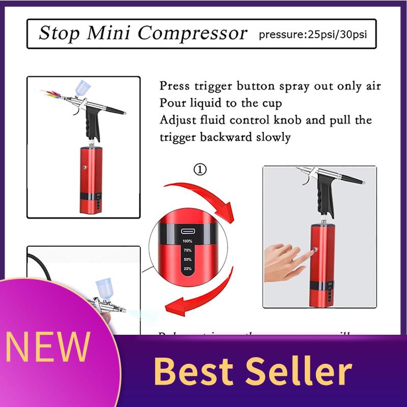 Nail Art Brush Set - ABLU-Juego de aerógrafo inalámbrico con compresor,